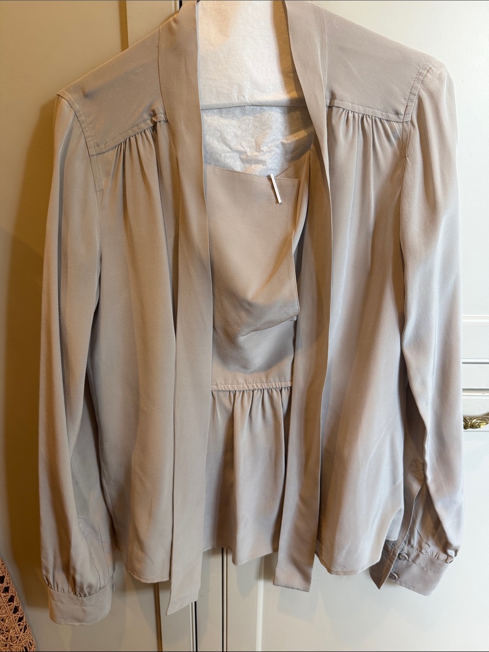 Light Gray Tie-Neck Blouse